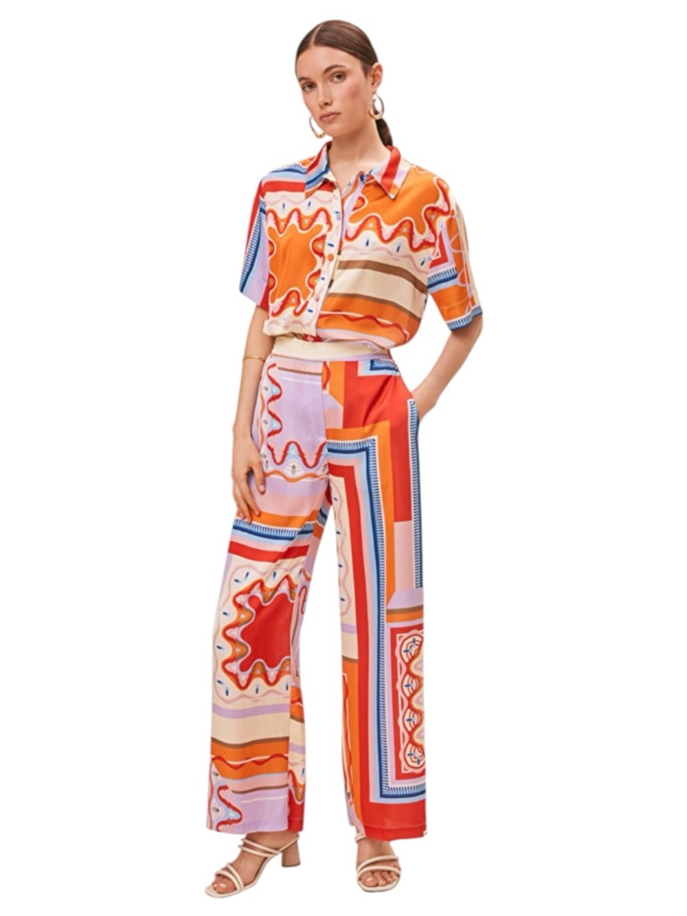 SUNCOO Multicolor Printed Wide-Leg Pants